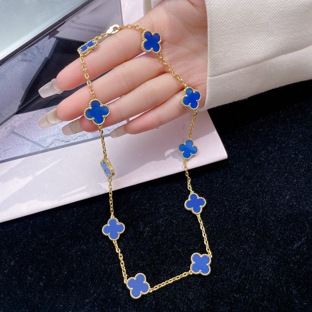 GlowCLOVER 10 MOTIFS BLUE AGATE NECKLACE