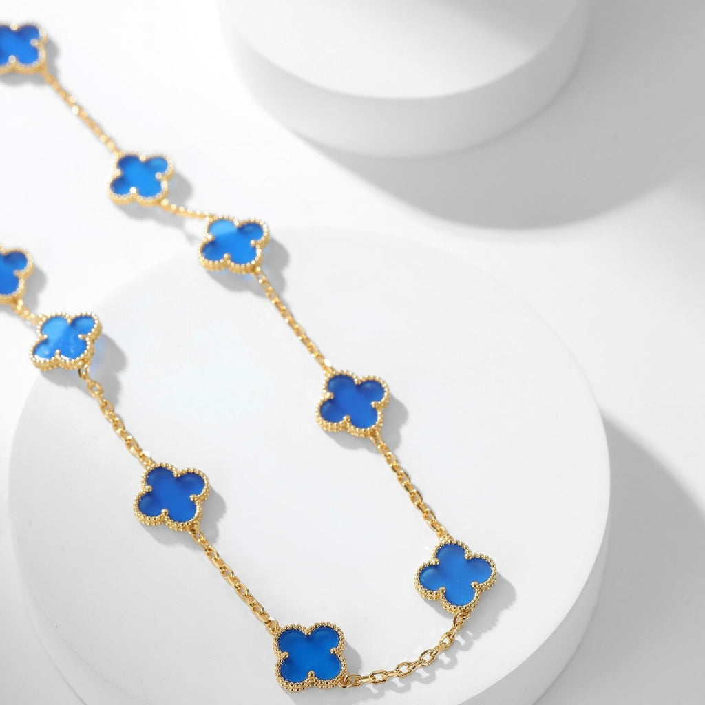 GlowCLOVER 10 MOTIFS BLUE AGATE NECKLACE