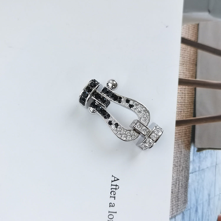 GlowFORCE LARGE HORSESHOE BLACK WHITE DIAMOND BRACELET SILVER