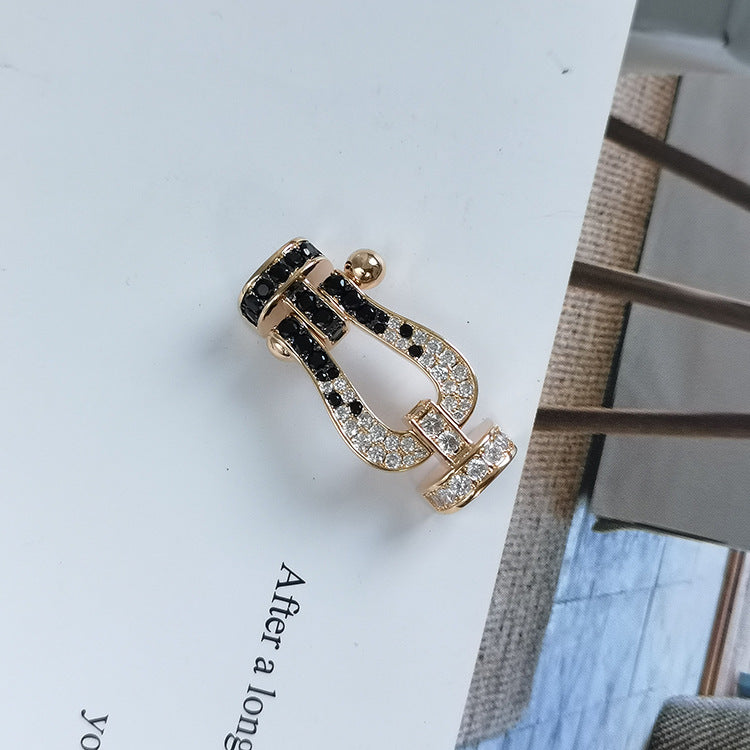 GlowFORCE LARGE HORSESHOE BLACK WHITE DIAMOND BRACELET ROSE GOLD