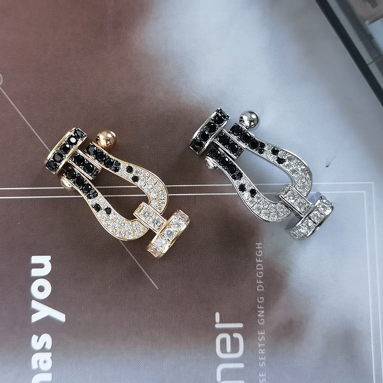 GlowFORCE LARGE HORSESHOE BLACK WHITE DIAMOND BRACELET ROSE GOLD