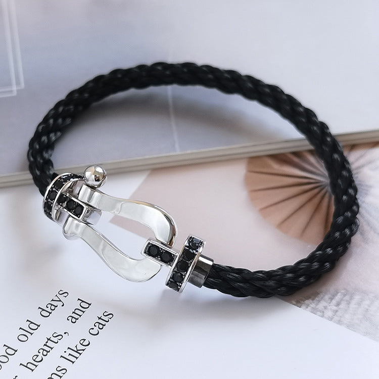 GlowFORCE LARGE HORSESHOE BLACK DIAMOND BRACELET SILVER