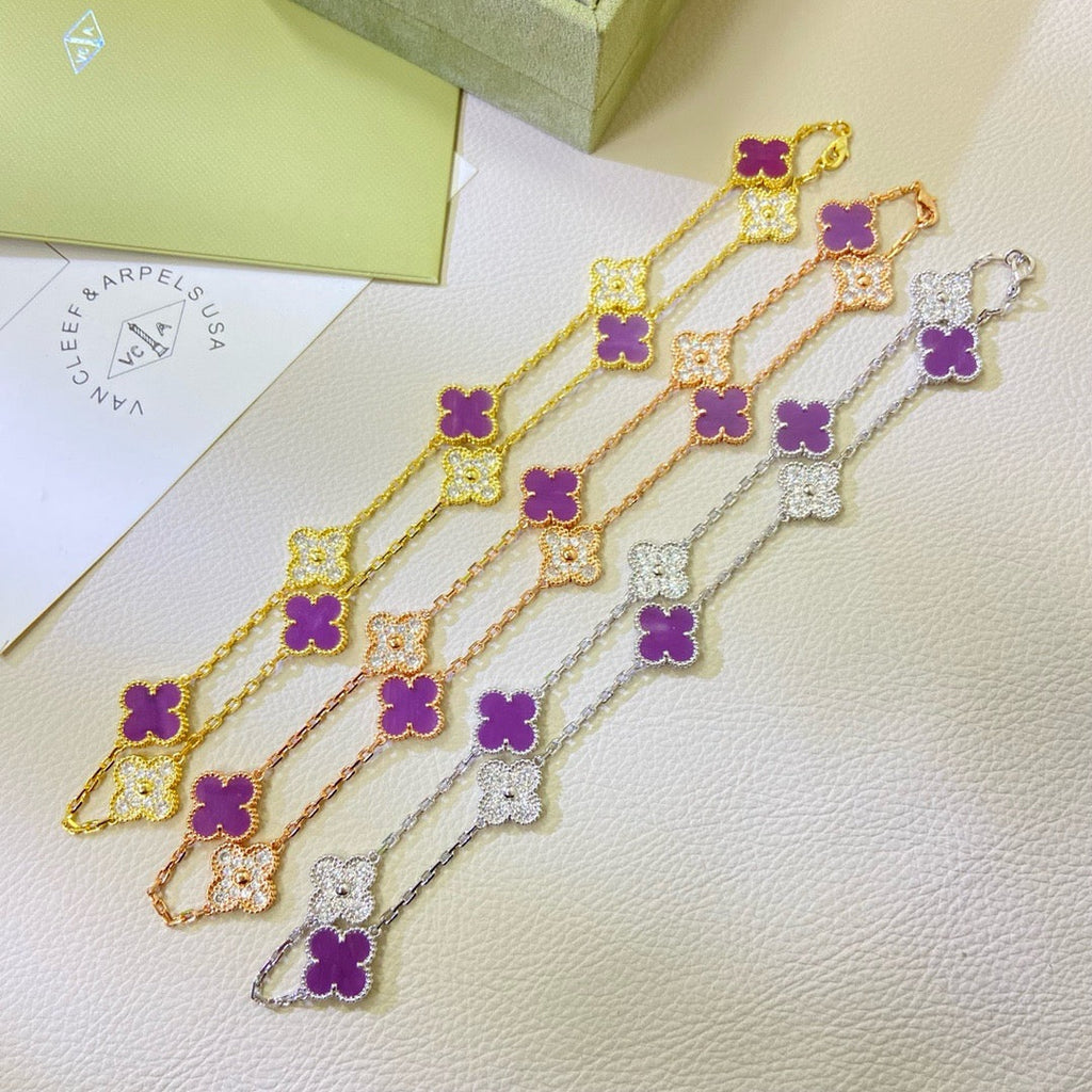 GlowCLOVER 10 MOTIFS  PURPLE VIOLET DIAMOND NECKLACE