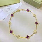 GlowCLOVER 10 MOTIFS  PURPLE VIOLET DIAMOND NECKLACE