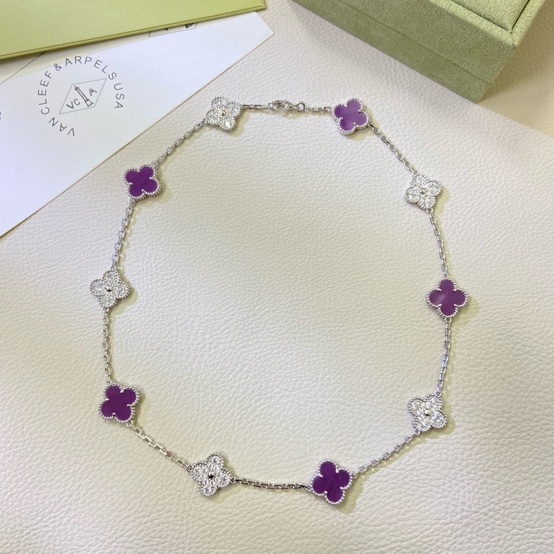 GlowCLOVER 10 MOTIFS  PURPLE VIOLET DIAMOND NECKLACE