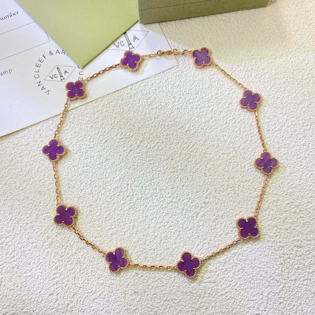 GlowCLOVER 10 MOTIFS  PURPLE VIOLET  NECKLACE