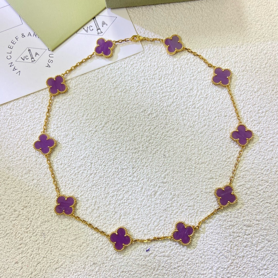 GlowCLOVER 10 MOTIFS  PURPLE VIOLET  NECKLACE