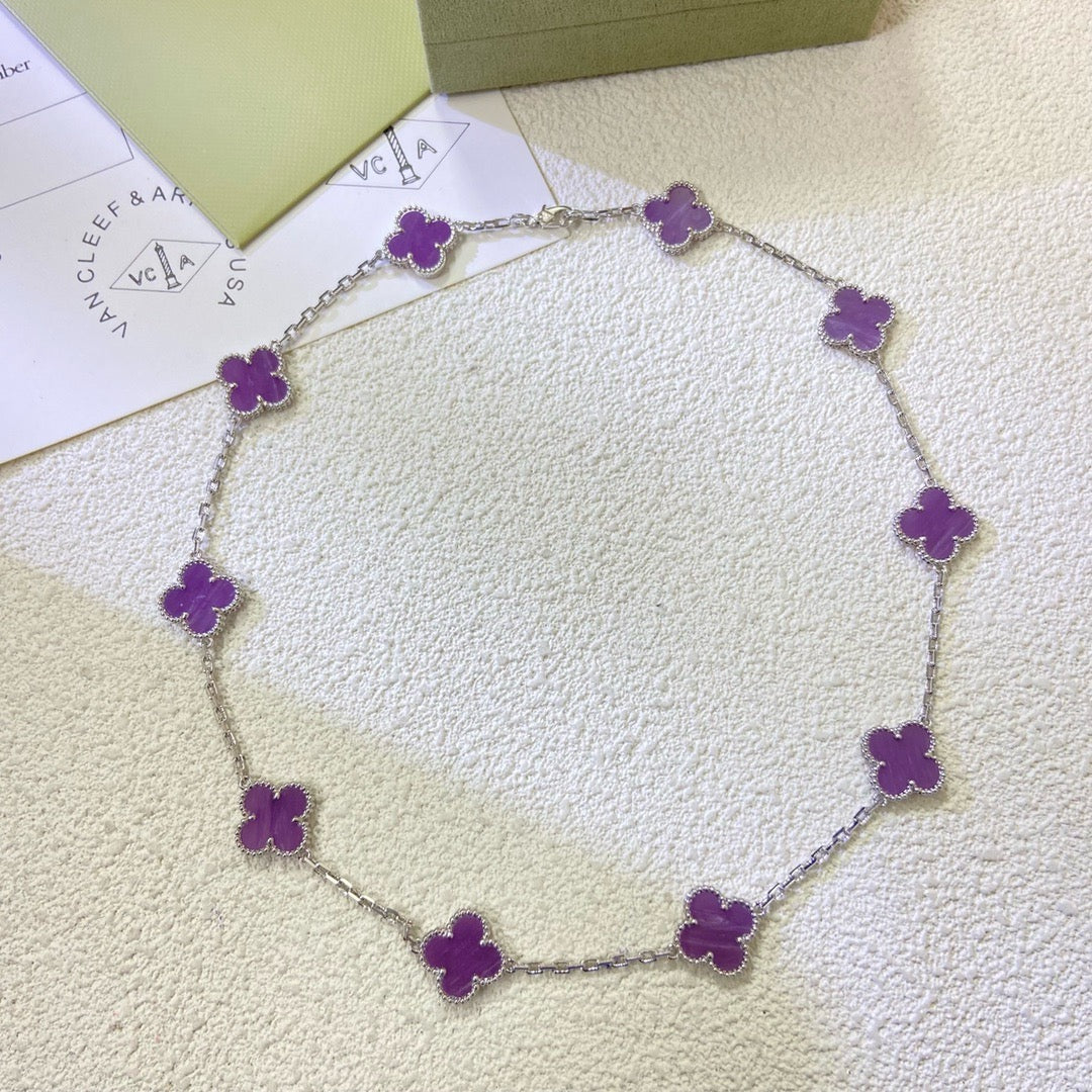 GlowCLOVER 10 MOTIFS  PURPLE VIOLET  NECKLACE