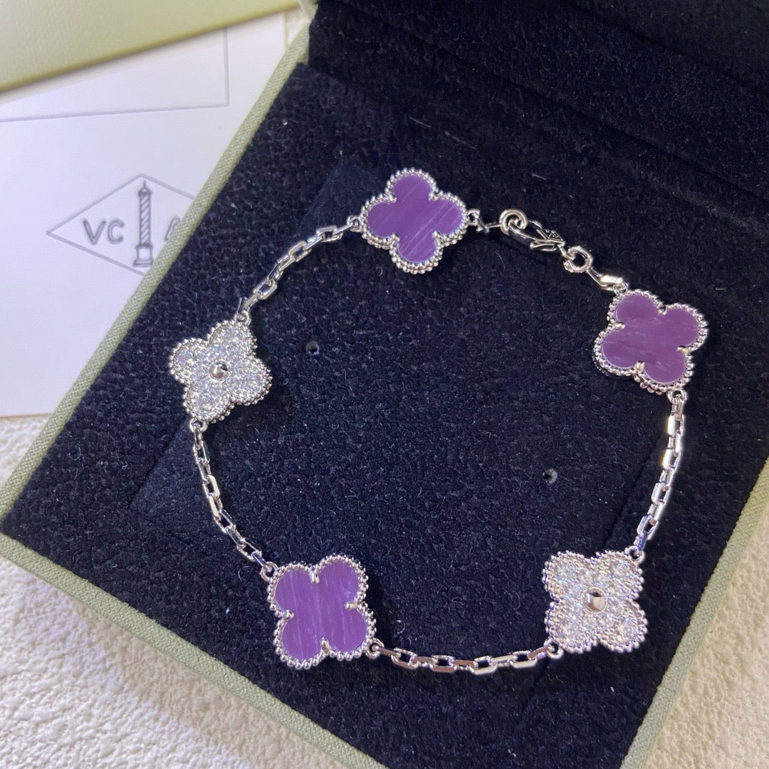 [Glow]CLOVER  5 MOTIFS  PURPLE VIOLET DIAMOND BRACELET-w