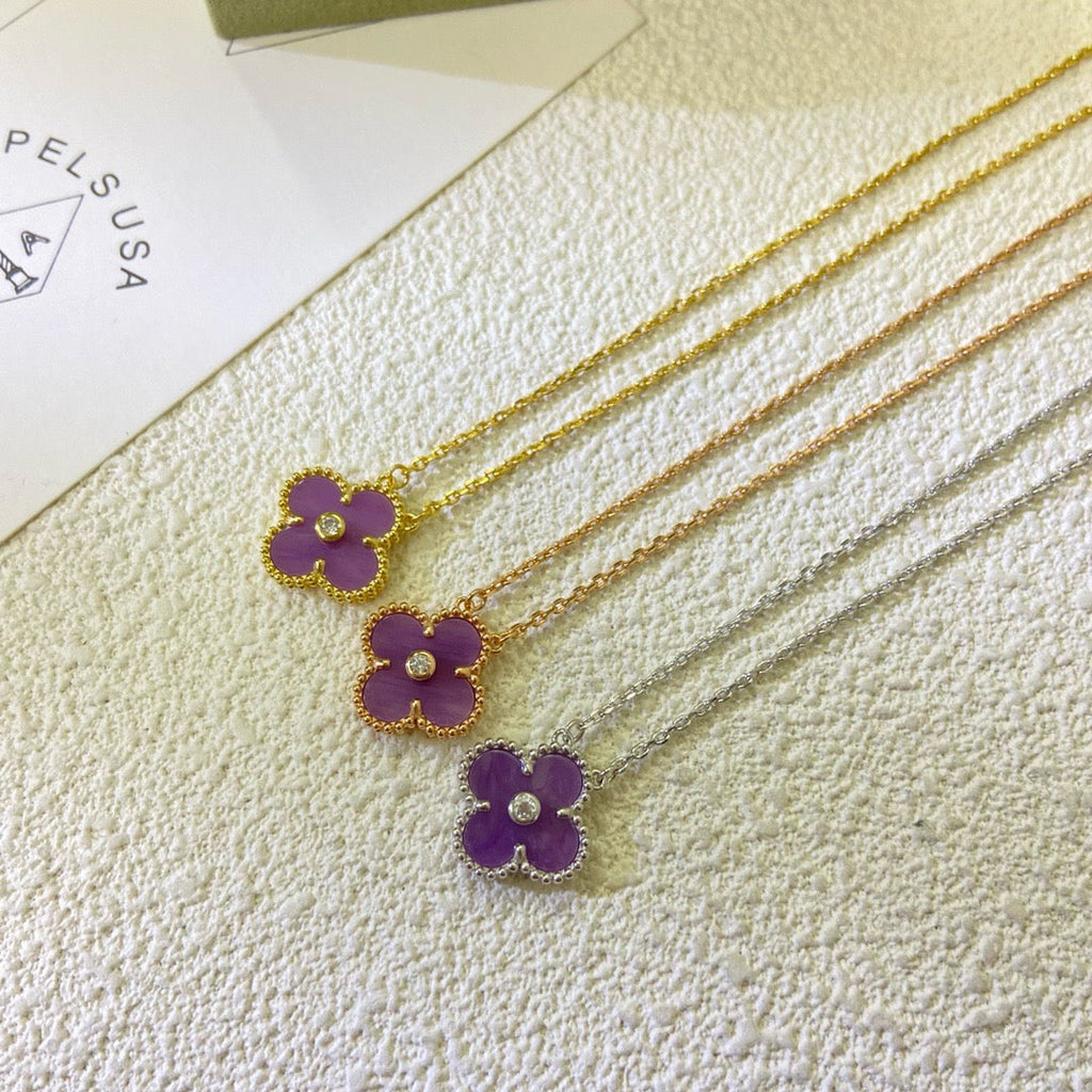 GlowCLOVER 15MM DIAMOND  PURPLE VIOLET NECKLACE