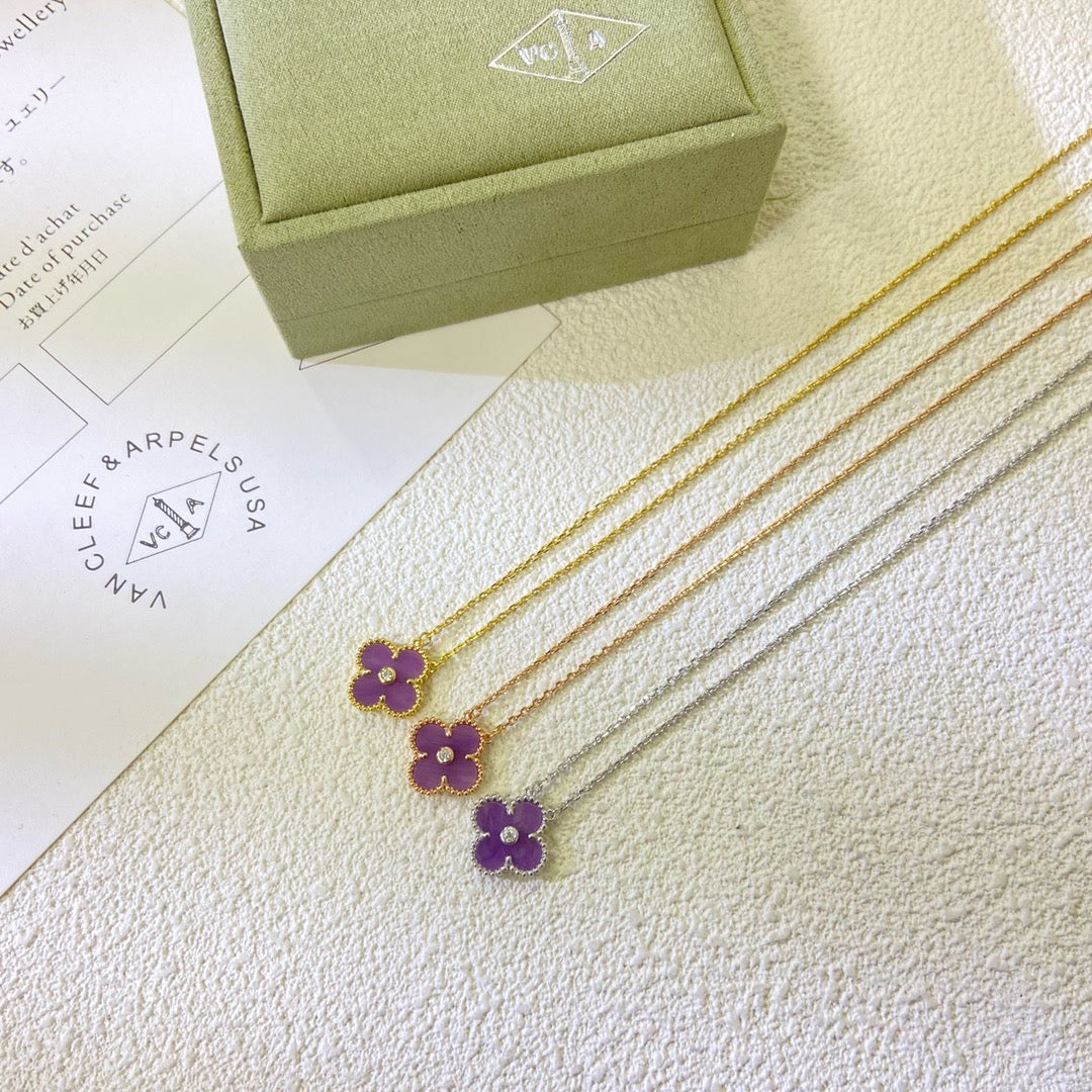 GlowCLOVER 15MM DIAMOND  PURPLE VIOLET NECKLACE