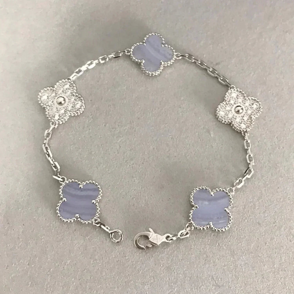 GlowCLOVER  5 MOTIF DIAMOND PURPLE CHALCEDONY BRACELET SILVER