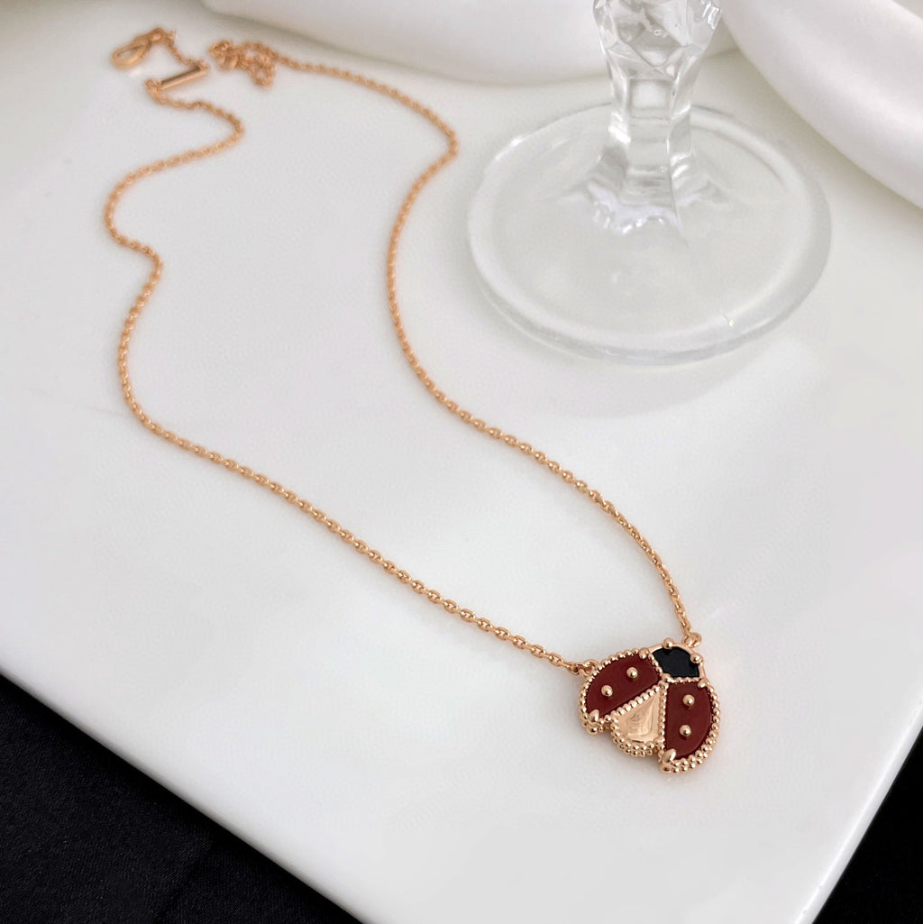 GlowLUCKY  CARNELIANS LADYBUG NECKLACE