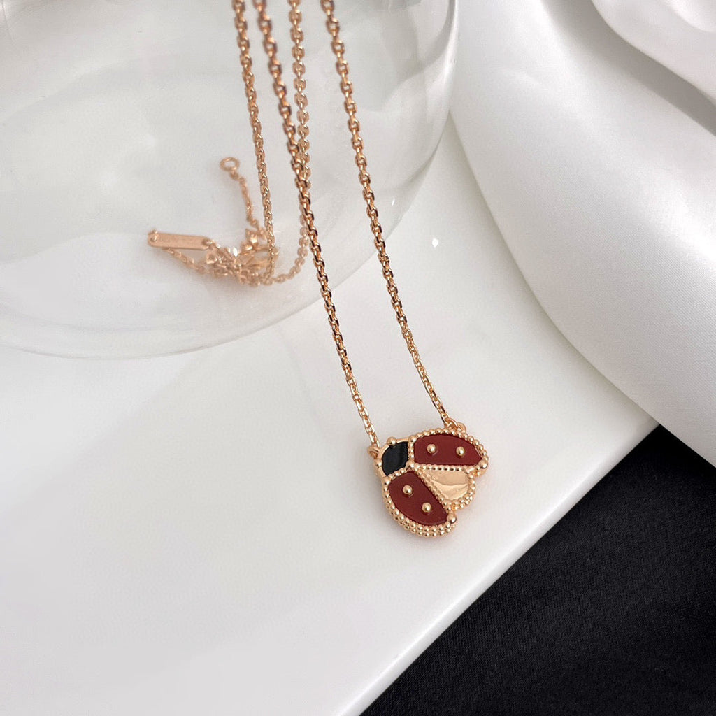GlowLUCKY  CARNELIANS LADYBUG NECKLACE