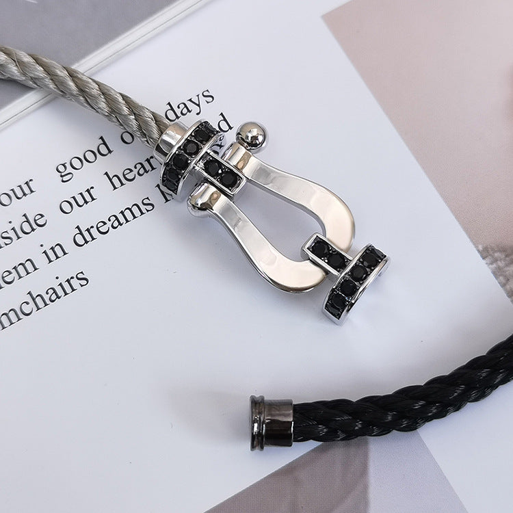 GlowFORCE LARGE HORSESHOE BLACK DIAMOND BRACELET SILVER