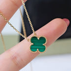 GlowCLOVER 15MM MALACHITE SINGLE FLOWER  NECKLACE