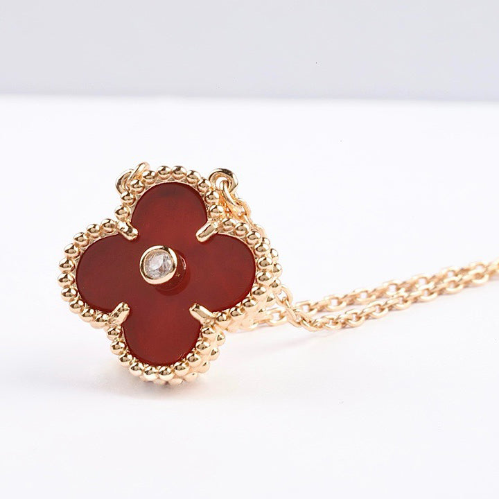 GlowCLOVER 15MM DIAMOND CARNELIAN NECKLACE