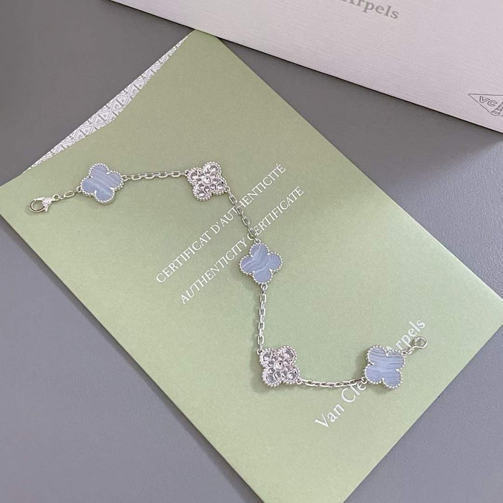 GlowCLOVER  5 MOTIF DIAMOND PURPLE CHALCEDONY BRACELET SILVER