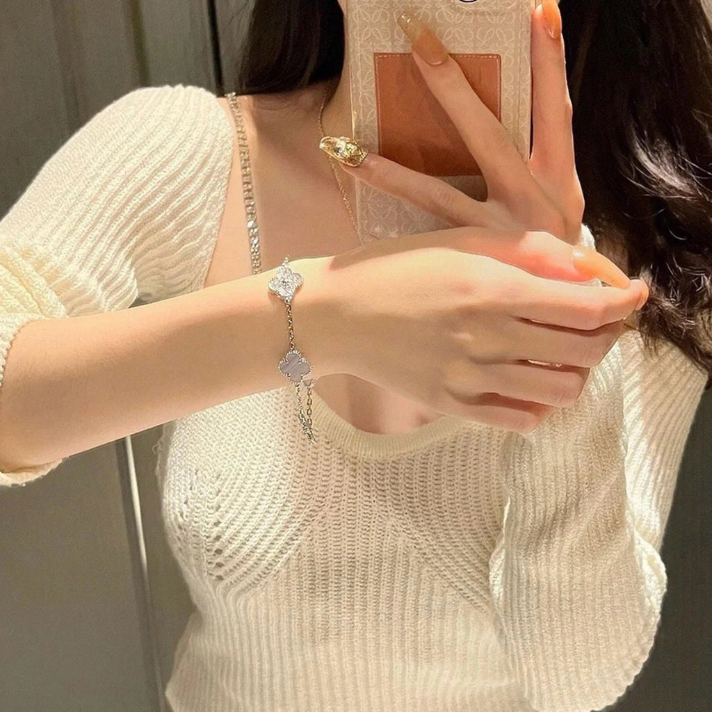 GlowCLOVER  5 MOTIF DIAMOND PURPLE CHALCEDONY BRACELET SILVER