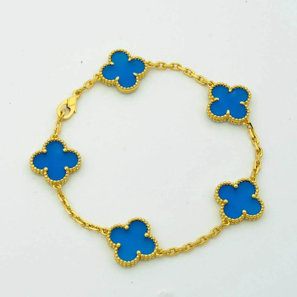 GlowCLOVER 5 MOTIFS BLUE AGATE BRACELET