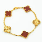 GlowCLOVER  5 MOTIFS CARNELIAN GOLD BRACELET