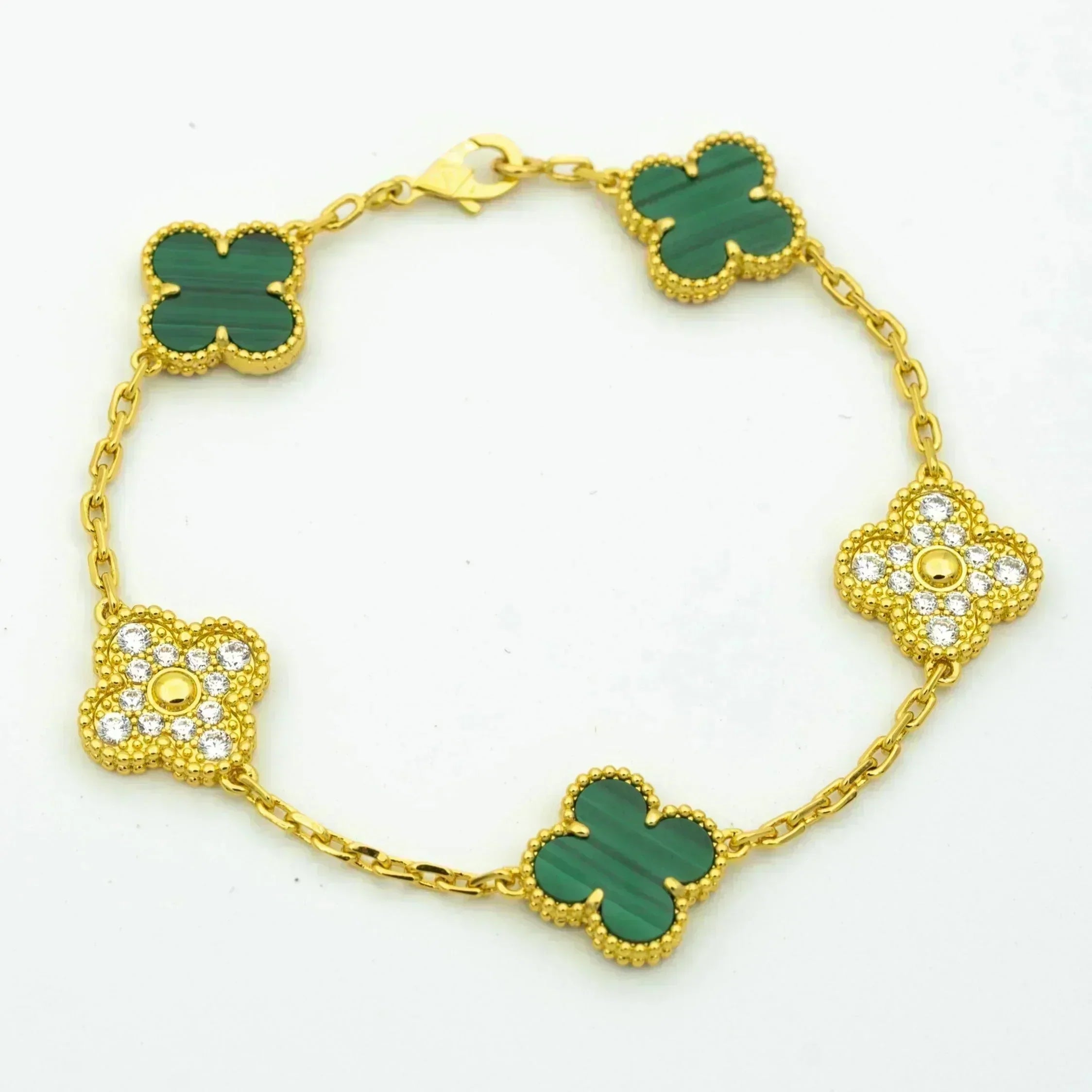 GlowCLOVER  5 MOTIF MALACHITE DIAMOND BRACELET