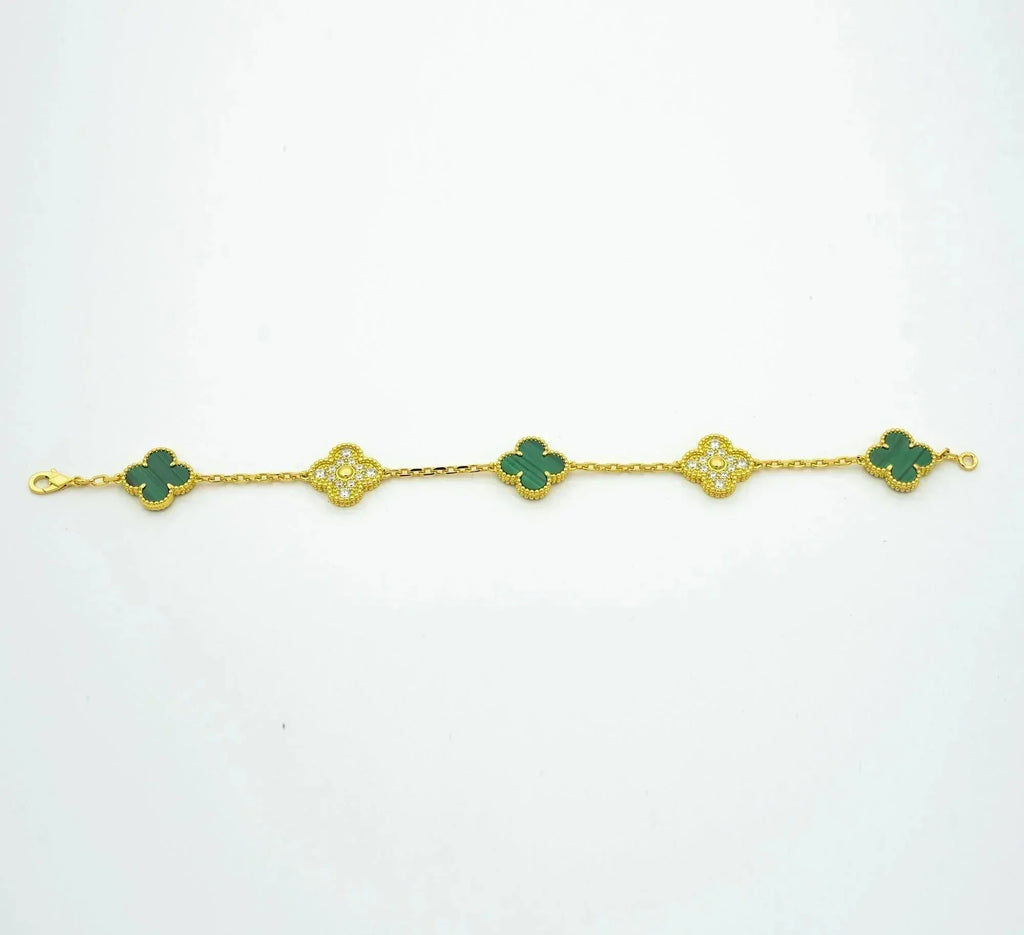 GlowCLOVER  5 MOTIF MALACHITE DIAMOND BRACELET