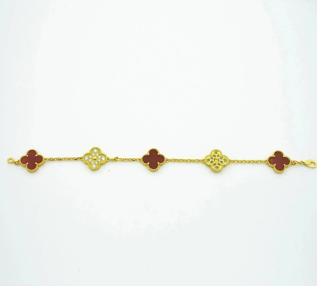 GlowCLOVER 5 MOTIFS CARNELIAN DIAMOND BRACELET