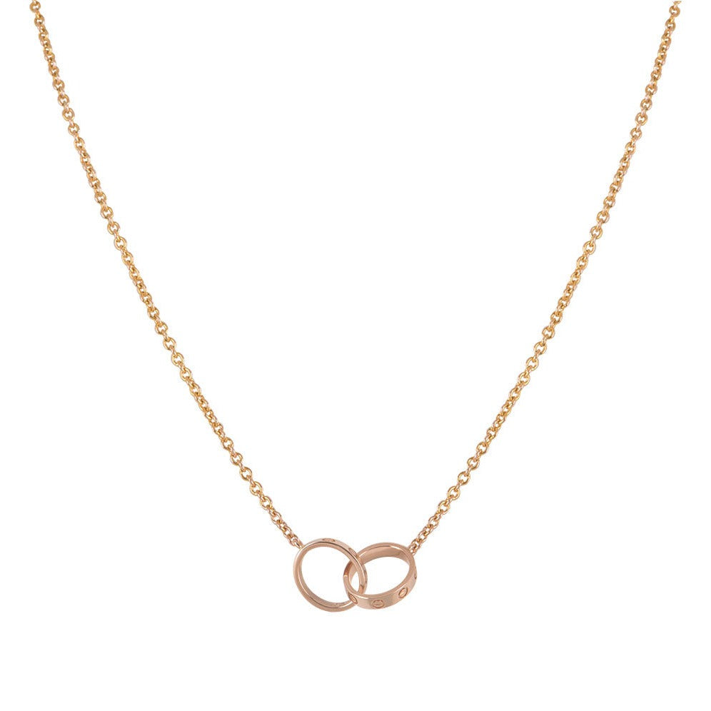 GlowLOVE NECKLACE DOUBLE RING PINK GOLD