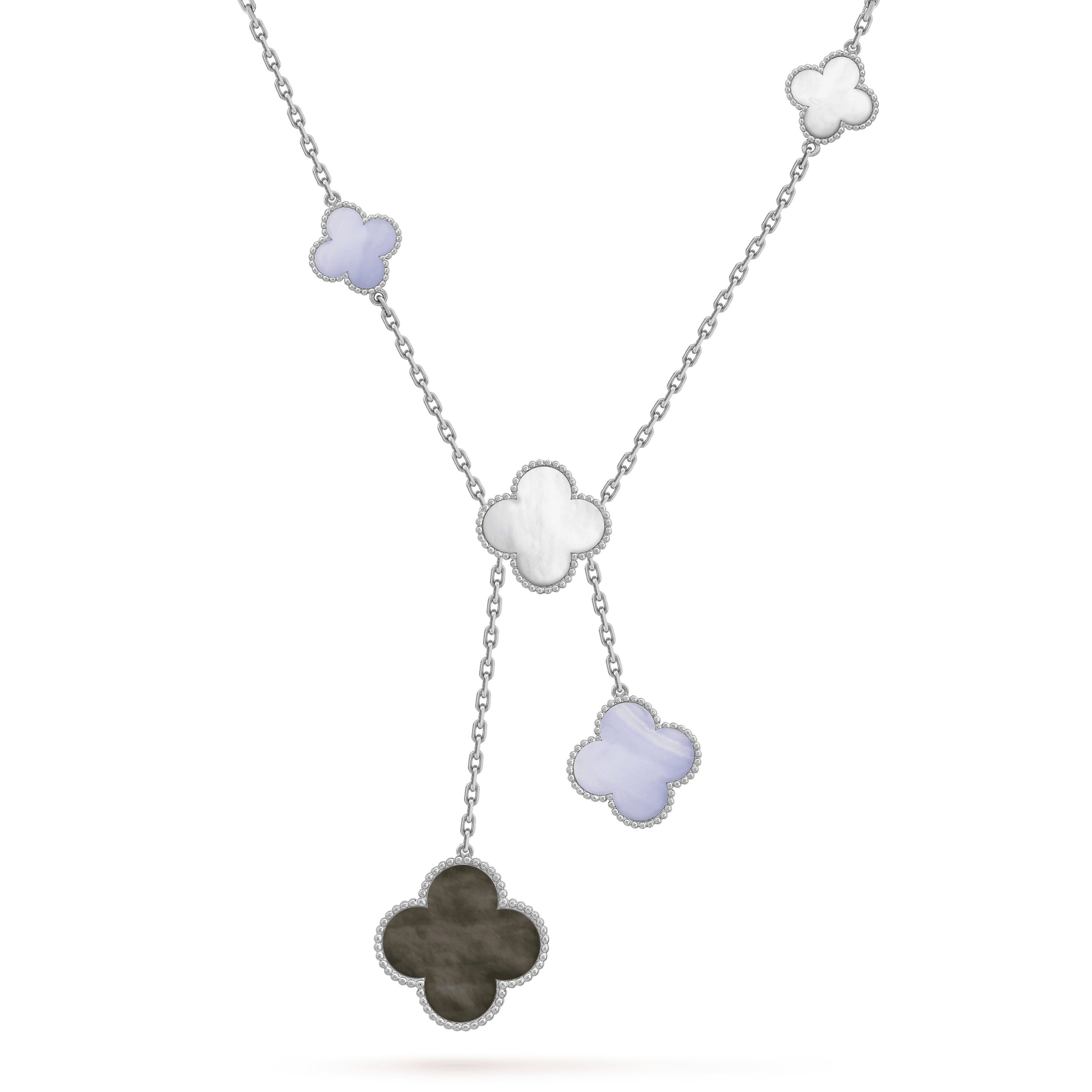 GlowCLOVER MOP CHALCEDONY NECKLACE SILVER 6 MOTIF