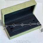 GlowCLOVER 5 MOTIF VEINED ONYX BRACELET SILVER