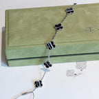 GlowCLOVER 5 MOTIF VEINED ONYX BRACELET SILVER