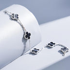 GlowCLOVER 5 MOTIF VEINED ONYX BRACELET SILVER