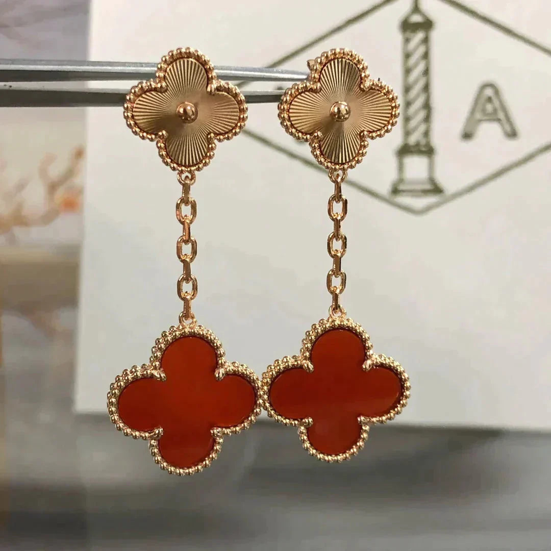 GlowCLOVER 2 MOTIF  LASER CARNELIAN EARRINGS