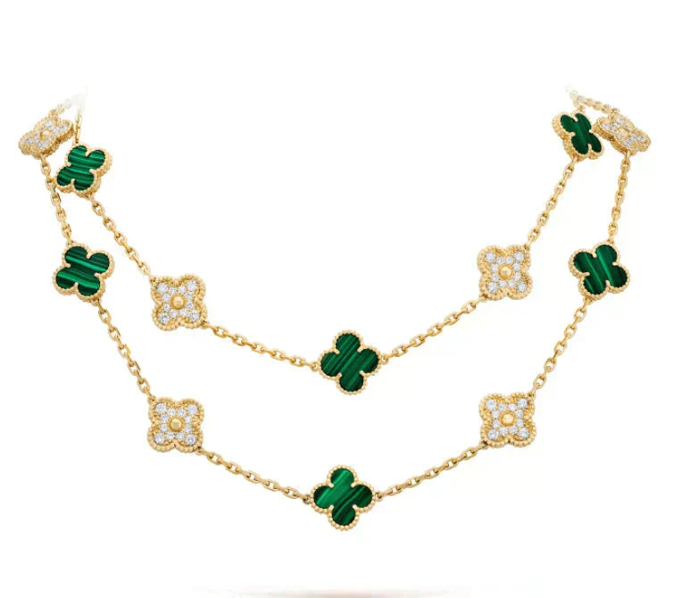 GlowCLOVER 20 MOTIFS MALACHITE DIAMOND NECKLACE