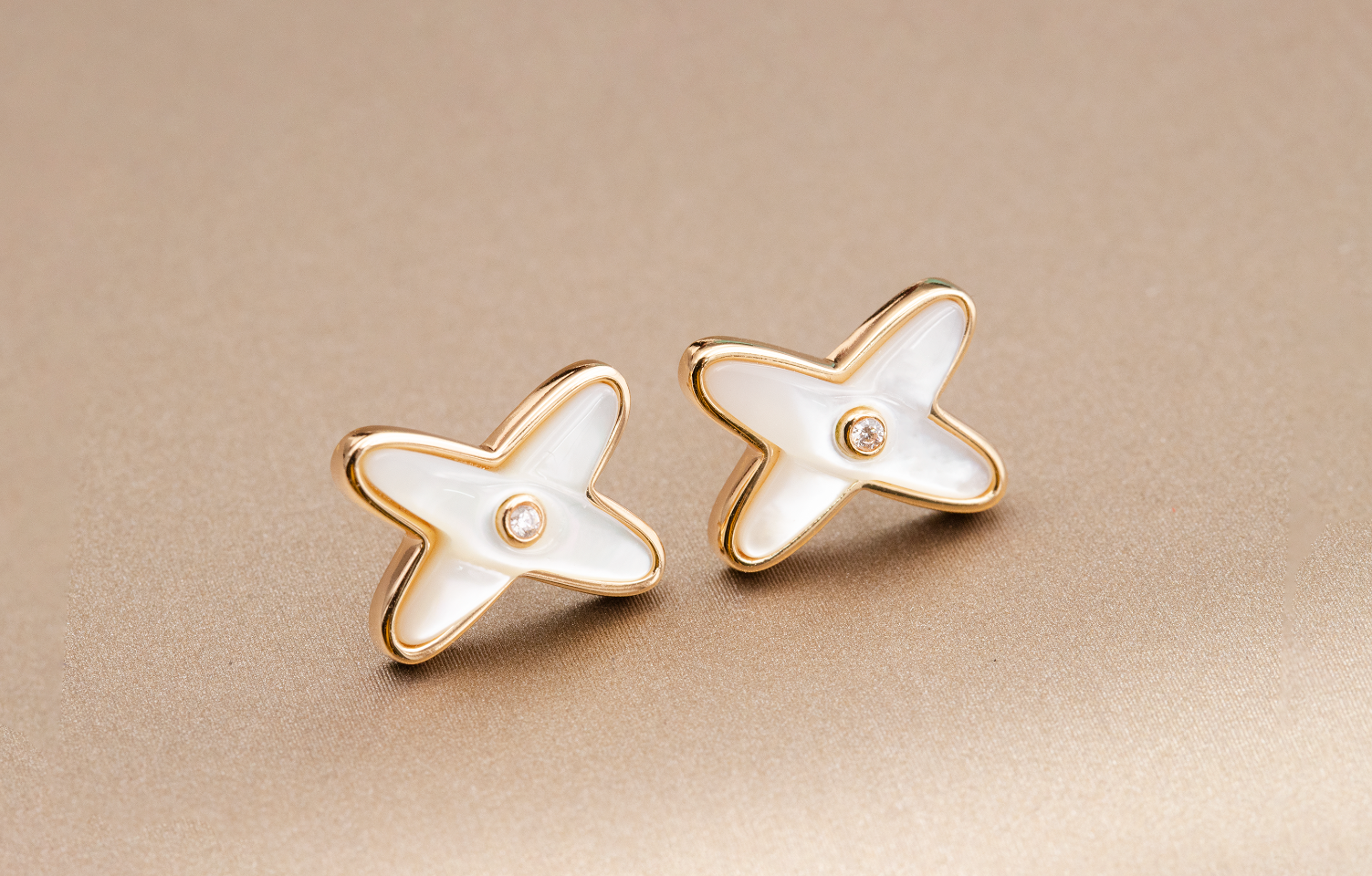 GlowJEUX DE WHITE MOP PINK GOLD DIAMOND EARRINGS