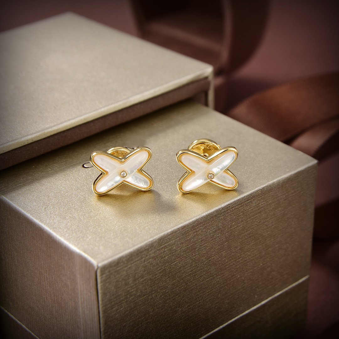 GlowJEUX DE WHITE MOP GOLD DIAMOND EARRINGS