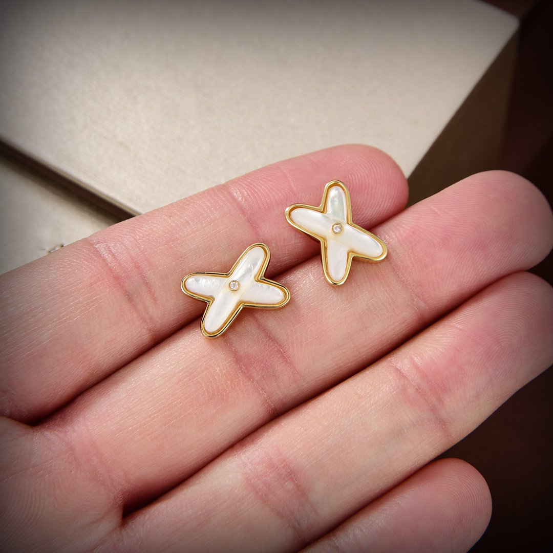 GlowJEUX DE WHITE MOP GOLD DIAMOND EARRINGS