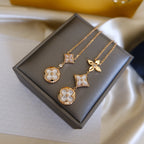 GlowCOLOR BLOSSOM LARIAT NECKLACE PINK GOLD WHITE MOTHER PEARL AND DIAMOND