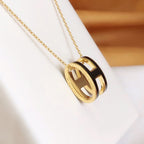 GlowHM CLIC BLACK ENAMEL GOLD NECKLACE
