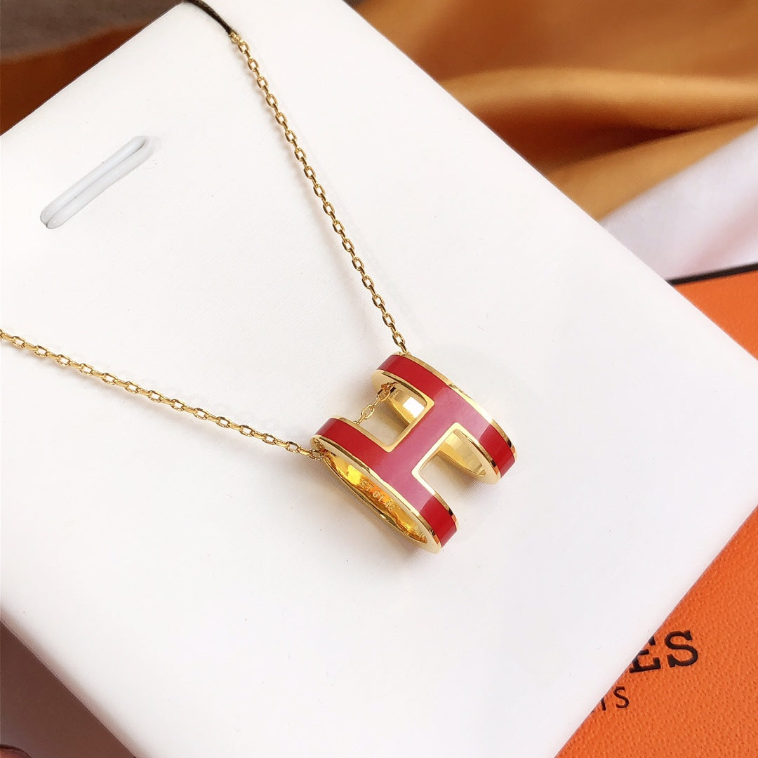 GlowHM CLIC RED ENAMEL GOLD NECKLACE