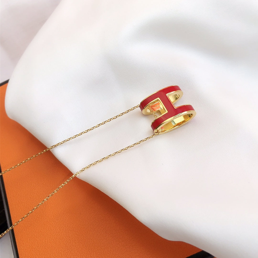 GlowHM CLIC RED ENAMEL GOLD NECKLACE
