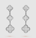 GlowCLOVER 3 MOTIF DIAMOND SILVER DROP EARRINGS