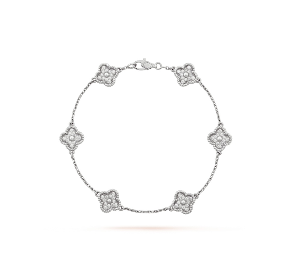 GlowCLOVER 6 MOTIF SILVER DIAMOND BRACELET