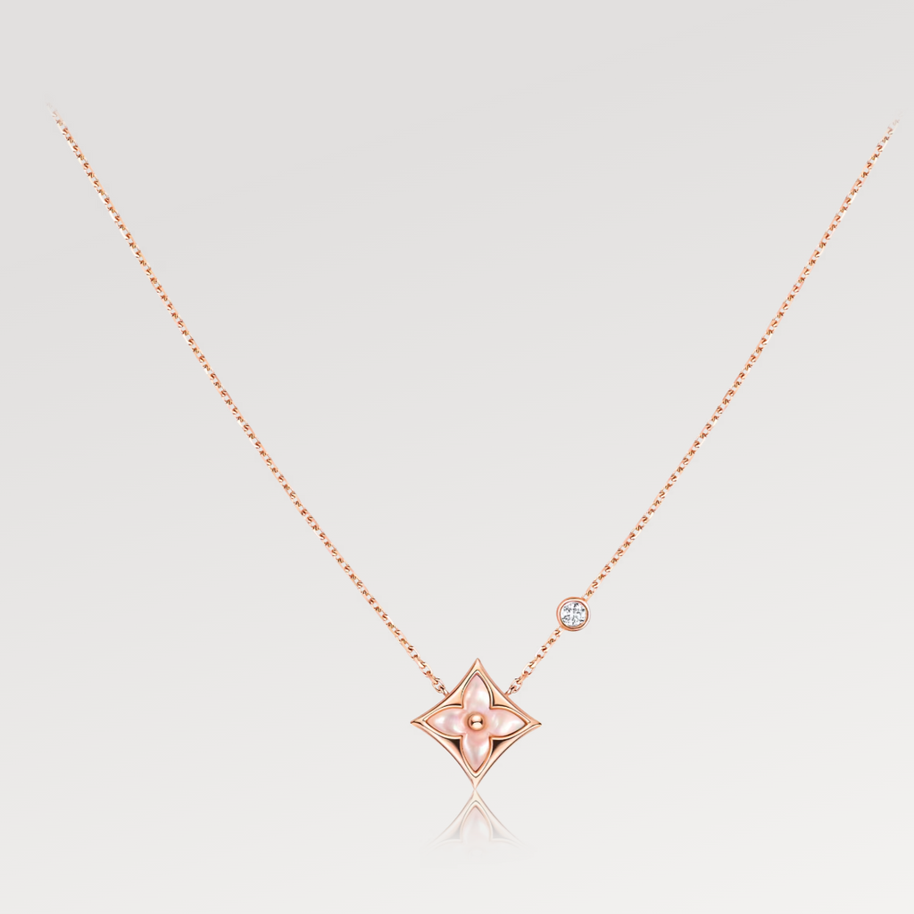 GlowSTAR PINK MOP 1 DIAMOND PINK GOLD NECKLACE