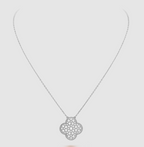 GlowCLOVER 25MM LARGE PENDANT DIAMOND PAVED SILVER NECKLACE