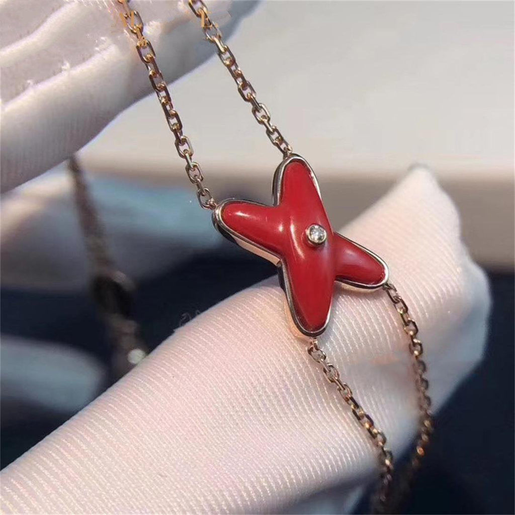 GlowJEUX BRACELET CARNELIAN PINK GOLD 1 DIAMOND