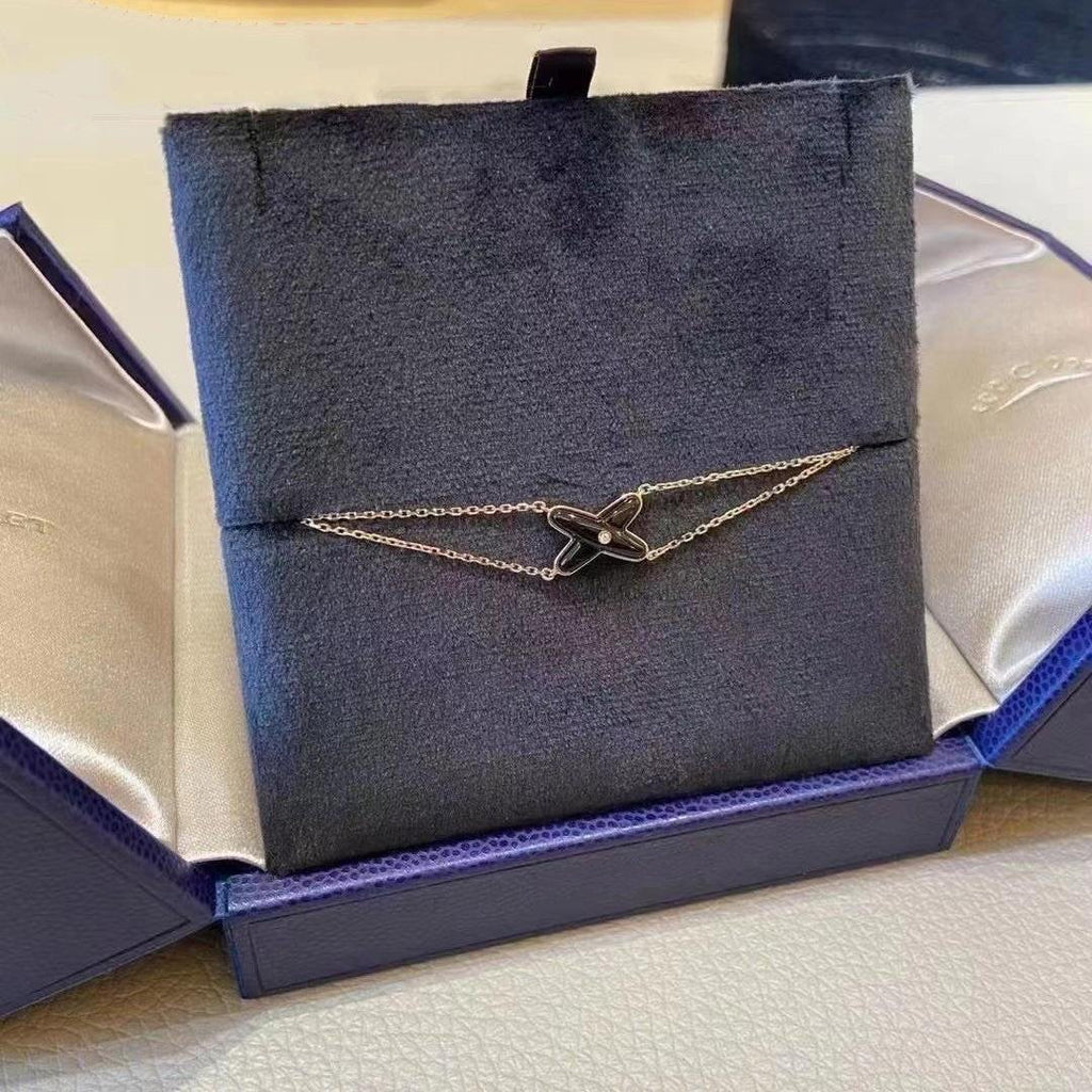 GlowJEUX BRACELET ONYX PINK GOLD 1 DIAMOND