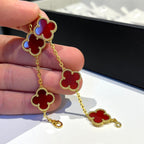 GlowCLOVER 5 MOTIFS RED AGATE  BRACELET