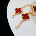 GlowCLOVER 5 MOTIFS RED AGATE  BRACELET